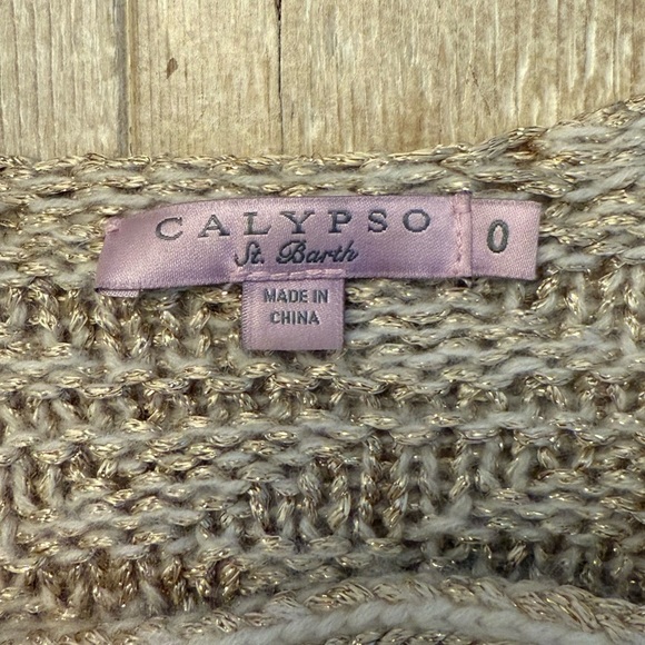 Calypso St Barth cardigan cashmere gold metallic fur cuffs M - Picture 3 of 10